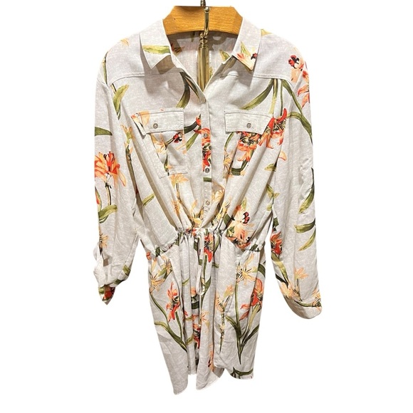 CHICO’S ~ NEW Spring Lily Utility Shirt Roll Tab Sleeves Waist Tie - Picture 3 of 10